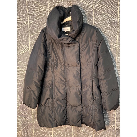 Calvin Klein Women Puffer Coat Oversize Shawl Collar - Black Sz L‎ - Picture 2 of 7